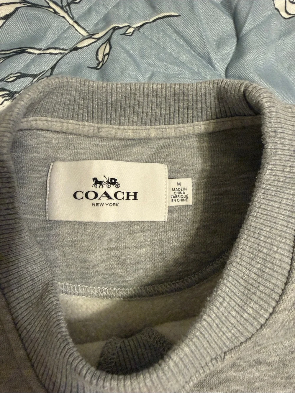 Coach Light Gray Crewneck Sweatshirt with Yellow & Navy Logo and Red Cherry
